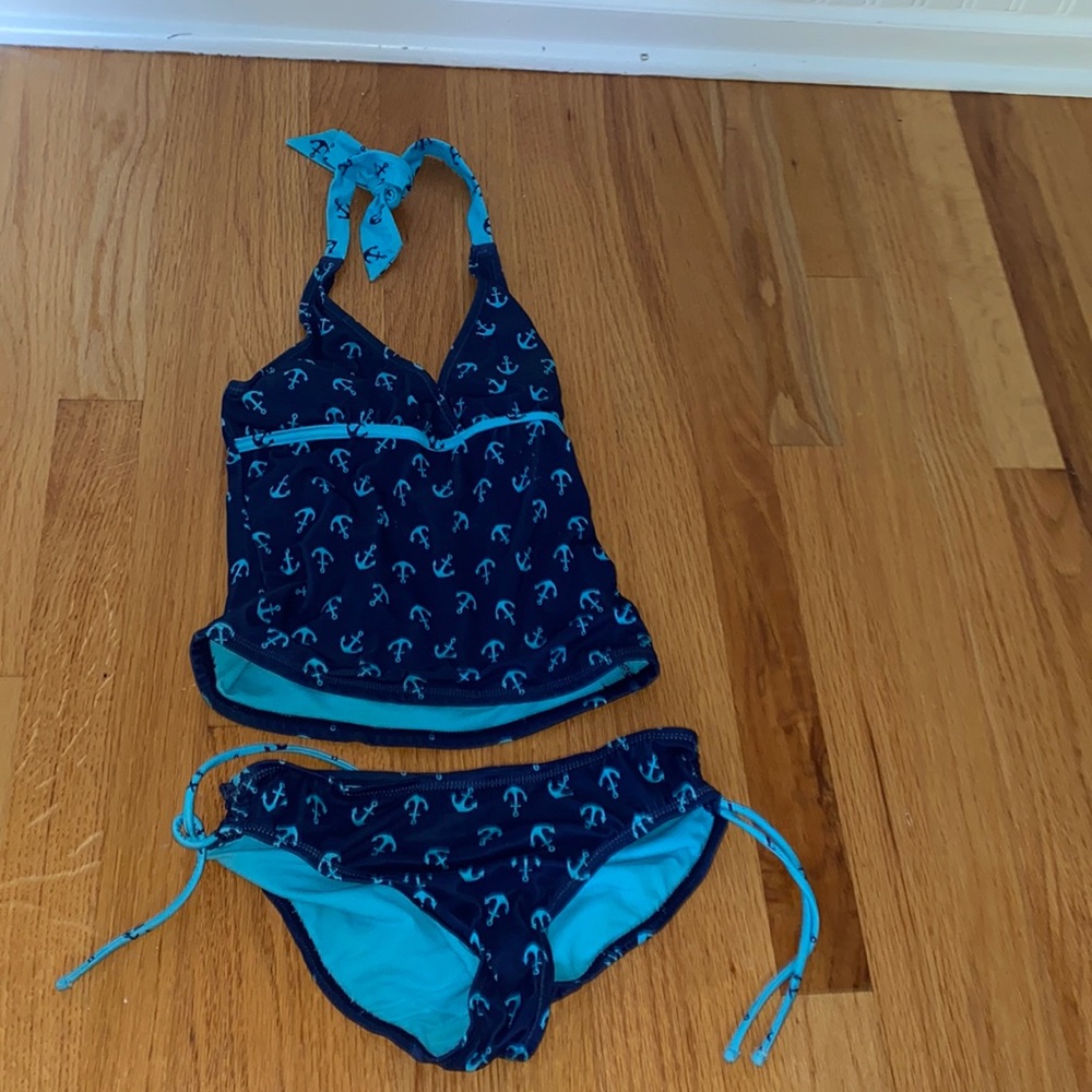 Blue anchor tankini with matching bottoms